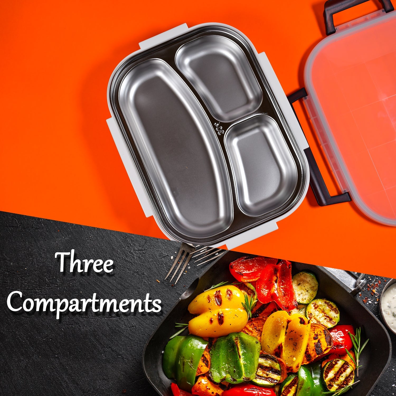2980 White Transparent Lunch Box for Kids and adults, Stainless Steel Lunch Box with 3 Compartments. DeoDap 2980 White Transparent Lunch Box for Kids and adults, Stainless Steel Lunch Box with 3 Compartments. DeoDap
